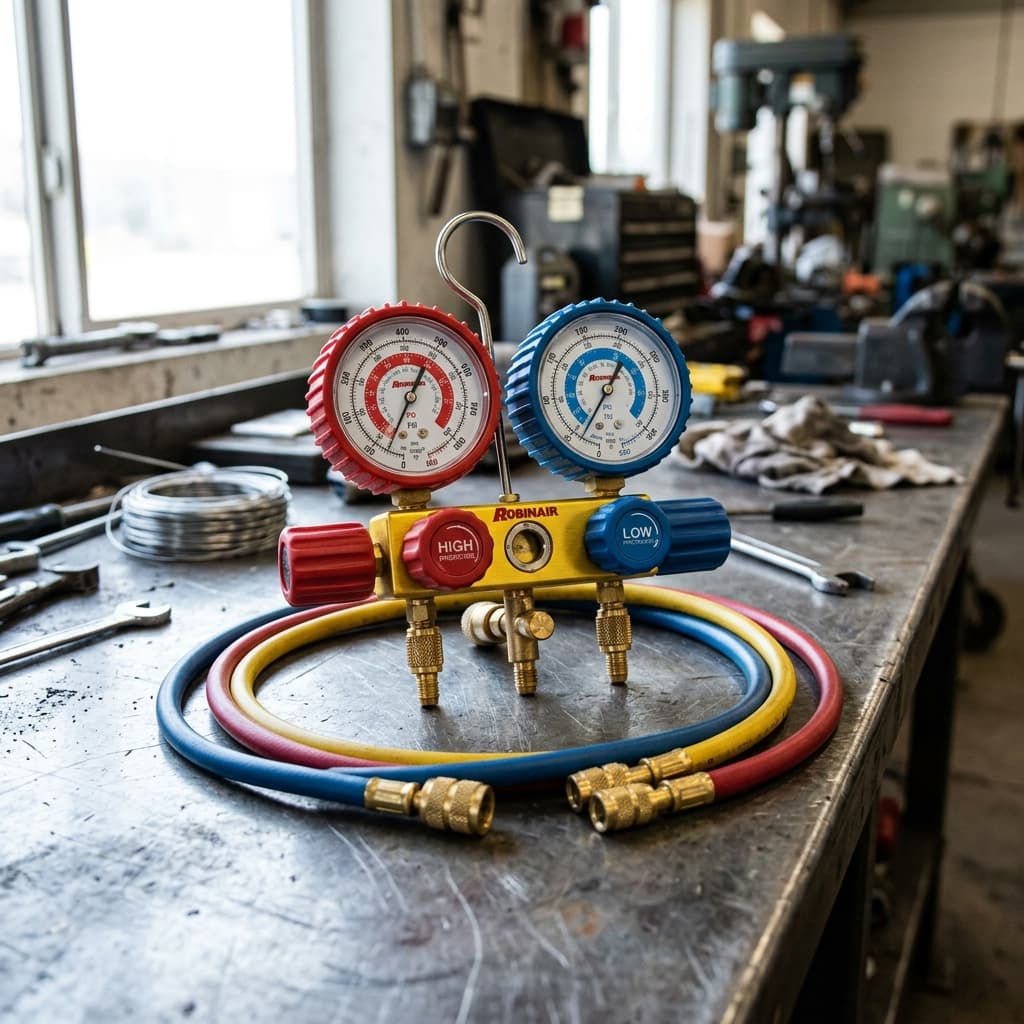 Manifold y manómetros profesionales con mangueras